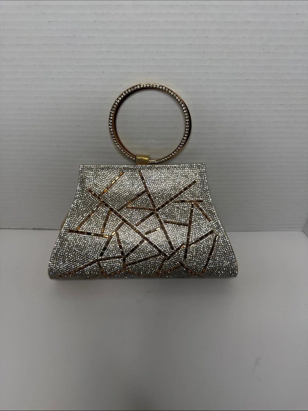 Crystal Embellished Ring Handle Clutch - Silver/gold